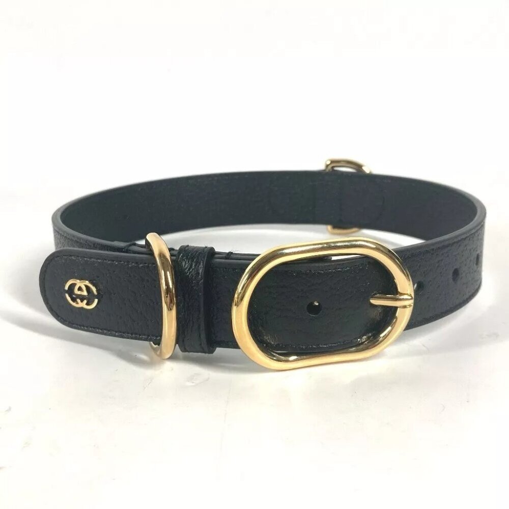 Gucci 695256 Gg Large/Extra Large Pet Dog Collar Black/Goldhardware Unused